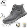 AtreGo Men Canva Ankle Boots Winter Safety Steel Toe Cap Anti-Smashing Breathable Hiking Sneakers Work Shoes Y200915