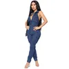 Letnia moda damska casual backless bez rękawów drelichowy kombinezon plus size dżinsy wysokiej talii kombinezony 201105