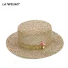 Ny design Flamingoowl Straw Sun Hatts for Women mode andningsbar sommarstrandhatt med animalisk klänning hatt grossist y200602