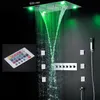 Set Doccia Cromato Di Lusso Con Led Quadrato 24 Pollici 3 Funzioni Soffione Doccia A Pioggia Grande Cascata Rubinetto Doccia Termostatico Alto Flusso