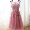 Sexig Illusion Lace Kort Aftonklänningar Robe de Soiree Elegant Evening Party Dress With Pearls AbendKleider