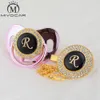 Miyocar Gold Silver اسم الأحرف الأولى من الحرف R bling bling pacifier و pacifier clip bpa dummy bling تصميم فريد من نوعه LR LJ20116388425