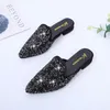 Mules Slipper Chaussures Femme Mules Mode Cristal Bling Chaussure Carré Talons Bas Chaussures Élégantes Femme Pantoufle Casual Chaussures Y200423