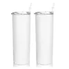 20 onças de sublimação em branco Tumblers retos aço inoxidável em branco Copo magro branco com tampa e palha plástica frete de mar CCA12593