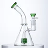 Popular Newest Beaker Bong Oil Dab Rigs Mixed Colors Pink Purple Blue Green Heady Showerhead Perc Glass Bongs 5mm Thickness Smoking Water Pipes 14mm Female Joint