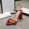 2022 Talons hauts designer Sandal Party Fashion 100% cuir Chaussure de danse Sexy 10,5 cm en daim femmes boucle en métal talon épais femmes robe de mariée chaussures grand 35-42 avec cadre