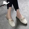 Lazyseal Cow Suede Square Toe Heels Metal Decorationg Women Slides Summer Woman Mules Shoes Ladies Slippers Y200624 GAI GAI GAI