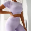 Completi da yoga Set sportivo estivo da donna Due pezzi Crop Top Pantaloncini da reggiseno Tuta sportiva Completo da allenamento Pantaloncini da motociclista da palestra in poliestere sottile18048257