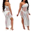 3PCS/SET Beach cover ups 2021 New One shoulder High split bikini swimsuit Bathing suit cover up beach Midi dress