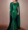 Arabic Dubai Emerald Green Mermaid Evening Dresses With Wrap Bateau Sweep Train Formal Dresses Special Occasion Dress robes de soirée