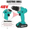 48V 25 Torque Cordless Elektryczne Wiertło udarowe Urząd do ładowania Wiertarki Wiertarki wkrętakowe z 2 litowo-jonowym Wiertarką Młotek baterii 201225