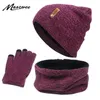 Nuovi guanti sciarpa lavorata a maglia cappello set femminile cerchio collo schermo tocco dito caldo berretto sciarpe guanto di cotone tre pezzi caldo set Y201024