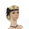 Fashion Festa Flapper Pena Headband com Strass Preto Lantejoulas Headpiece Frisado Frisado Handmade Acessórios