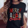 Buon Natale Plaid Tree Stampato Maglietta da donna Grafica di moda Top da donna Kawaii Tee Ladies Xmas T-shirt Harajuku Camicia nera 220304