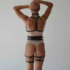 NXY SM Bondage Sexy complet Bdsm Lingerie soutien-gorge jouet sexuel jambe serré en cuir Goth accessoires bas avec ceinture Set1227