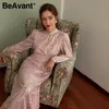 BeAvant Elegant women floral summer dress High waist print work office long sleeve lady dresses Vintage chic party dress LJ200818