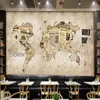 Personnalisé Toute taille Papier peint Mural Retro World Map Newspaper Bar Bar Coffee Shop Restaurant Fond Mur Covering Papel de Pardede 3D