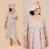 Lace Mother Of The Bride Dresses Suit Formal Wedding Party Dress Long Jacket V-Neck Tea Length Plus Size Vintage Women Short Prom Cocktail Gowns Vestidos AL9956