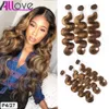 Allove Highlight 4/27 Brasilianska Human Hair Buntles Weft Peruvian Body Wave Indian Virgin Hair Extensions Malaysian Two Tone Ombre Färg