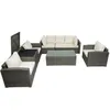 U_Style Patio家具セット7ピースパティオ籐ソファクッションチェア椅子LOVESEATテーブルと収納ボックス米国在庫A22 A10