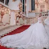 2021 Luxuriöse Ballkleid Brautkleider Jewel Neck 3D Handgemachte Blumen Perlen Lange Kapelle Zug Brautkleider Plus Größe Vestidos A299M