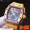 2022 Miyota Automatic Mens Watch Rose Gold Big Date Black Green Skeleton Dial Red Rubber Strap Super Edition 5 Styles Puretime01 03RG-b2