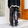 Letras americanas bordadas outono rua hip-hop solto jeans amantes quatro estações tendência selvagem fina largamente pants ins 220311