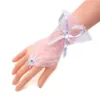 Gants courts sans doigts pour mariage nuptiale rouge noir blanc strass Bowknot mitaines en dentelle transparente