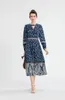 Women's Runway Dress O Neck Long Sleeves Floral Printed Sexy Keyhole Fashion Designer Mid Dresses