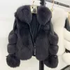 Maylofuer Women Real Fox Fur Coat äkta fårskinnskinnjacka Lång ärm 100% naturliga rockar med löstagbar krage