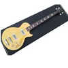 Custom 4 Strings Guitar Guitarra, Bass de color dorado, Cuerpo de caoba, botones de cromo, puede agregar estuche