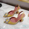 designer womens high heeled sandals shoes pointed toes sunflower crystal buckle embellished studded sandal summer fashion 10cm heel 5658