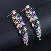 CWWZircons Multi Color Flower Shape Statement Cubic Zirconia Long Dangling Earrings Fashion Bridal Wedding Party Jewelry CZ422 220214