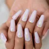 FALSE NAILS LONG COFFIN CHROME FAKEL BALLETS Pink Glossy Gel Nail Art Tips Full Cover Akryl Kit med limklistermärke för kvinnor Prud22