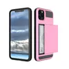 Étui portefeuille de poche pour carte pour iPhone 12 11 Pro XS XR Pro MAX 7 8 PLUS TPU PC Slide Cards Armor Shell Case pour Samsung