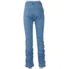 Ruched Denim Blue High Wait staplade byxor Hösten 2020 Kvinnor Kläder Streetwear Jeans Fashion Skinny Tickets Trousers4366576