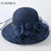 Ploermin Organza Sun Hats Women Flower Summer Wedding Caps Female Elegant Floral UV Church Hats New Fashion Y200602