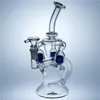 Blue Beaker Bongs Triple Column Recycler Dab Rig Glass Water Bong Smoking Hookah 14mm Joint with Bowl Glass Bong Cheap Glass Water Bongs