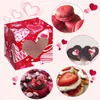 New12PCS / Set Valentines Day Wrap Box Valentines Party Goodie Boxes com PVC coração em forma de janela rosa RRB13150