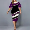 Sukienki plus size kobiety sukienka elegancki nadruk geometryczny suknia wieczorowa na co dzień warstwowy dzwonkowy rękaw biuro Bodycon stroje klubowe XL-5XL