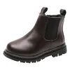 Botas de nieve para niños vintage Negro Marrón Rosa Plataforma Niños Piel para niñas Bebé Niños pequeños Zapatos Mantener caliente D10242 211227