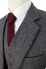 Lã retrô cinza herringbone tweed Estilo britânico personalizado feito sob encomenda dos homens terno alfaiate fita fita fatos de casamento para homens 3 peça 201106