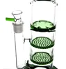 12 Inch Glass Pipe Assorted Color Green Bong Twin Layer Spinal Percolators 3 Mass Comb Filter And 1 Perc Water bongs Hookahs 18MM Joint
