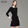 파티카 패션 가을 가을 겨울 여자의 우아한 캐주얼 드레스 슬림 피터 팬 칼라 칼라 긴 소매 검은 드레스 y2219m