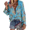 Nieuw ontwerp plus size vrouwen blouse v-hals lange mouw kettingen afdrukken losse casual shirts Womens Tops en blouses 201201