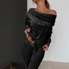 New Off Shoulder Velvet Women 'S Tracksuit Suit Woman Jogging Sets Sports Female Spring Autumn Lounge Wear Suits Ladies Size S-XL