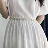 New Elegant Pearl Women Chain Belt Fashion Shell Metal Lady Waist Belts Thin Slim Dress Long Waistbands Straps Banquet Wedding G220301