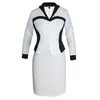 Business Female Office Dress Party Work Pencil Sheath Elegant Ladies Illusion Patchwork Buttons Office Lady Women Dress