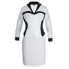 Business Female Office Dress Party Work Pencil Sheath Elegant Ladies Illusion Patchwork Buttons Office Lady Women Dress