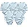 Baby Girl Boys Romper 5pcslots nyfödda SleepSuit Spädbarn Babykläder Långärmad solid färg Jumpsuits unisex baby custome 2011272695336